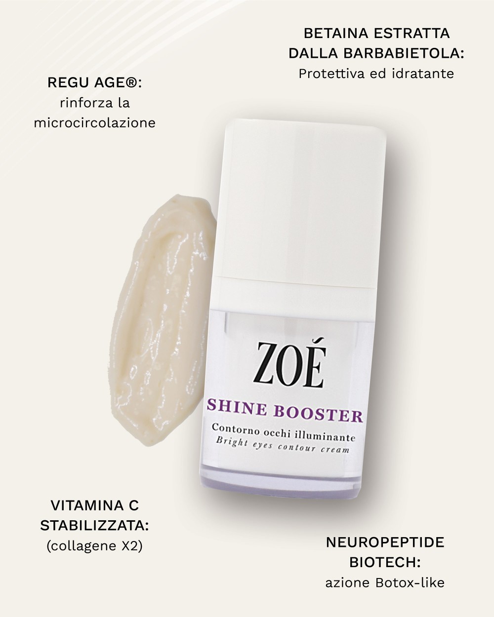 SHINE BOOSTER Contorno occhi antirughe con Regu-Age® e Peptidi Biomimetici effetto filler su borse -30% e occhiaie -50% - 15 ml