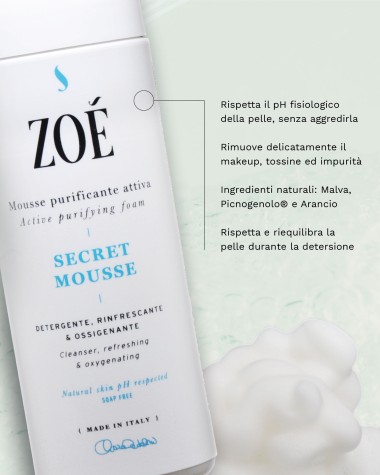 SECRET MOUSSE Mousse detergente viso delicata con Malva & Picnogenolo® - Senza sapone - 150 ml