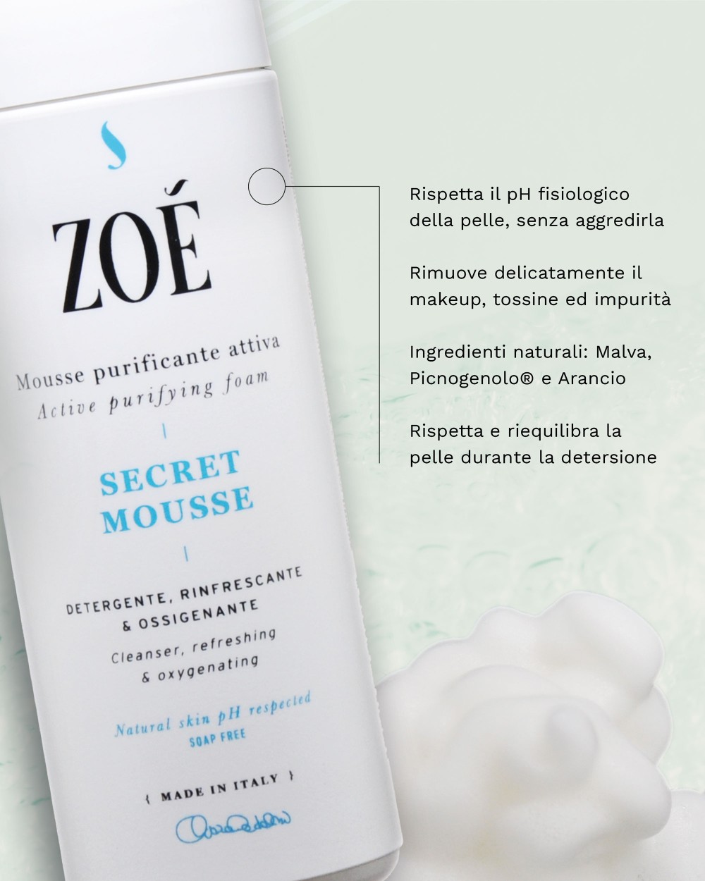 SECRET MOUSSE Mousse detergente viso delicata con Malva & Picnogenolo® - Senza sapone - 150 ml