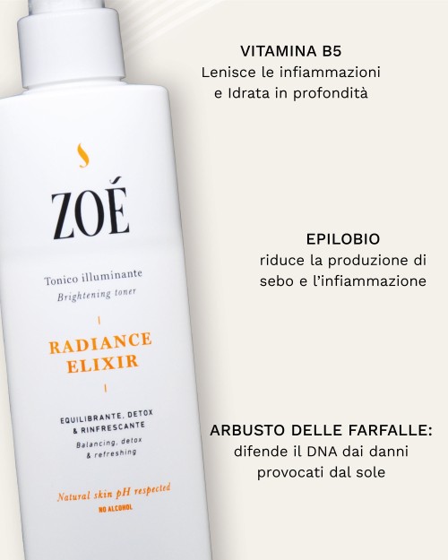 RADIANCE ELIXIR Tonico viso naturale con Picnogenolo® e acque floreali -  Astringente, detox, no alcool - 250 ml Flacone Spray