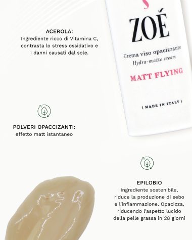 MATT FLYING Crema viso opacizzante con Complesso Botanico Antinquinamento, Acido Ialuronico e Vitamina C - 50 ml