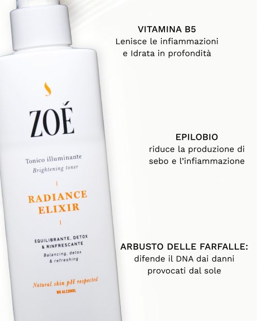 RADIANCE ELIXIR Tonico viso naturale con Picnogenolo® e acque floreali -  Astringente, detox, no alcool - 250 ml Flacone Spray